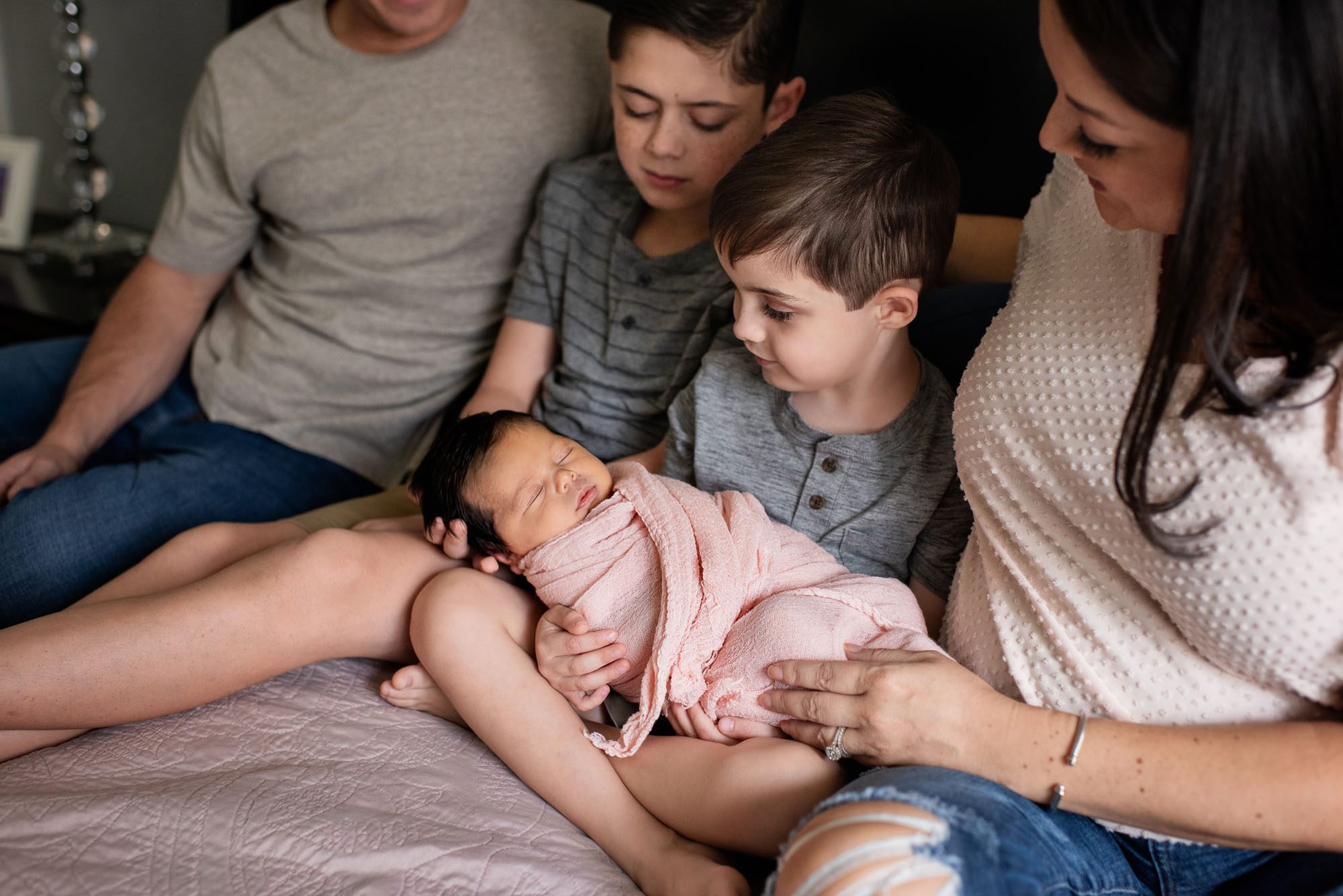 Boys holding newborn sister, San Antonio Newborn Photographer