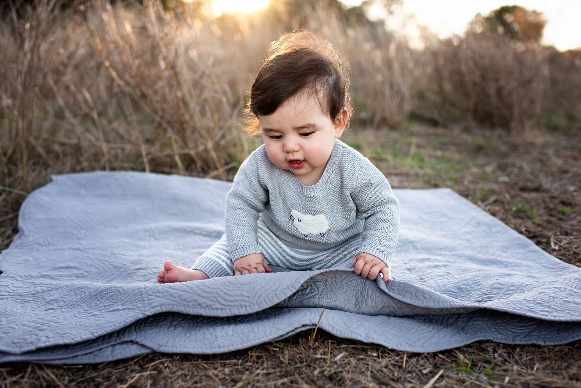 Baby sitting on blanket, San Antonio family photographer
