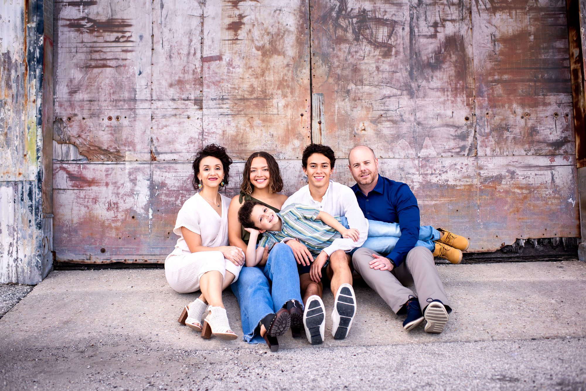 Family in front garage, San Antonio family photographer