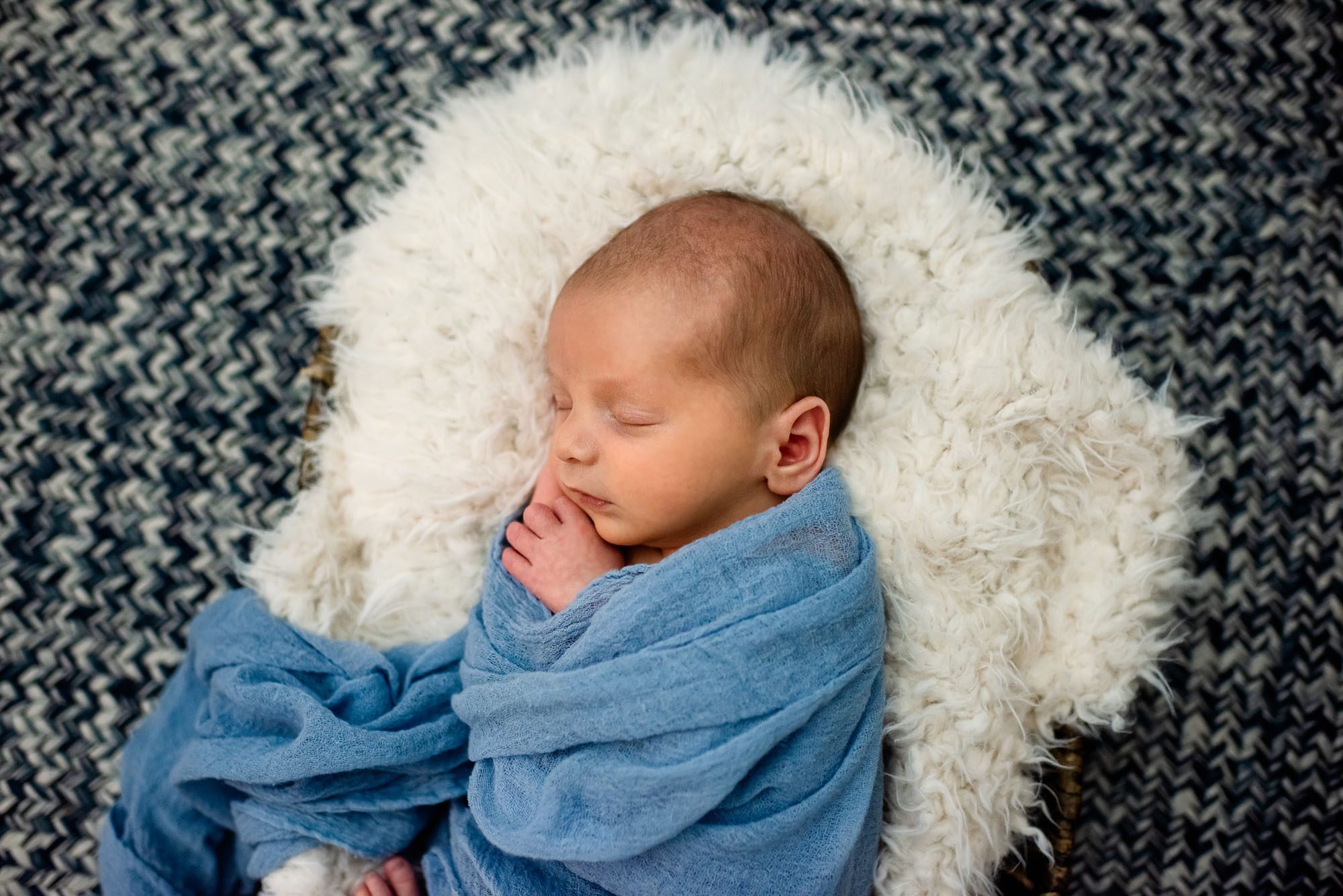 Newborn asleep in basket, San Antonio newborn photographer