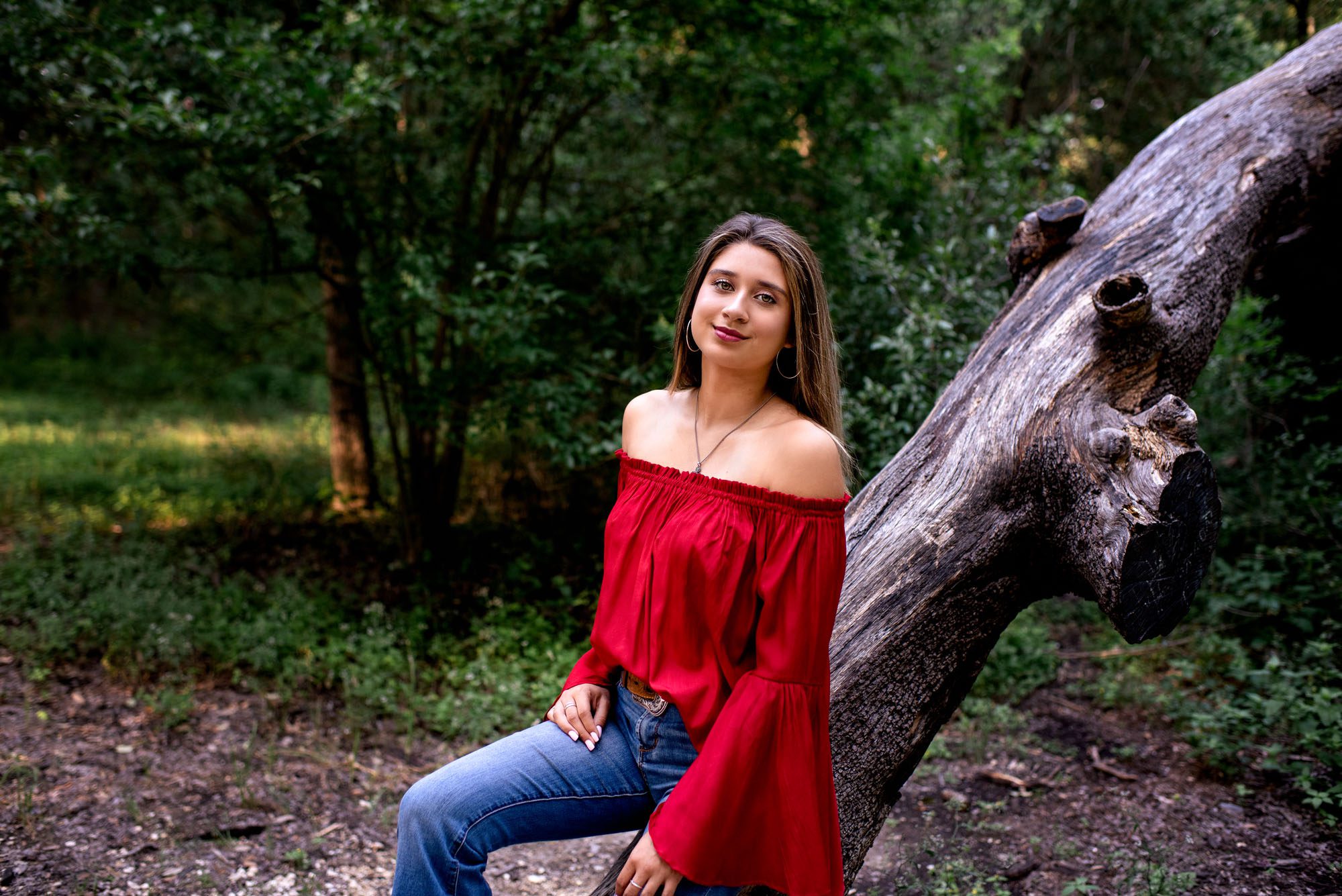 Girl leaning on a tree in the woods, San Antonio Senior Photographer