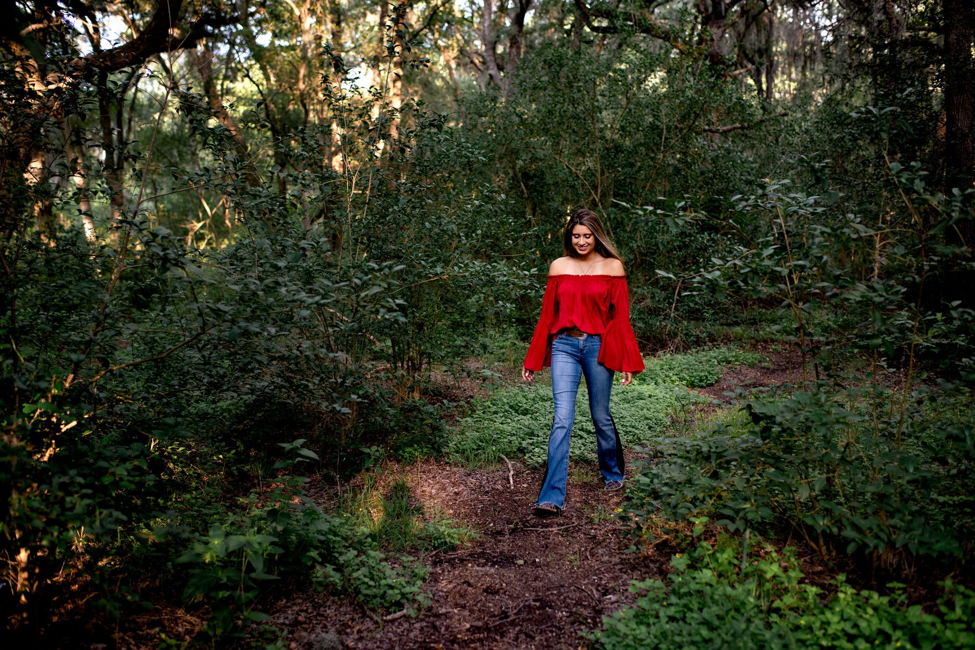 Girl walking in the woods, San Antonio Senior Photographer