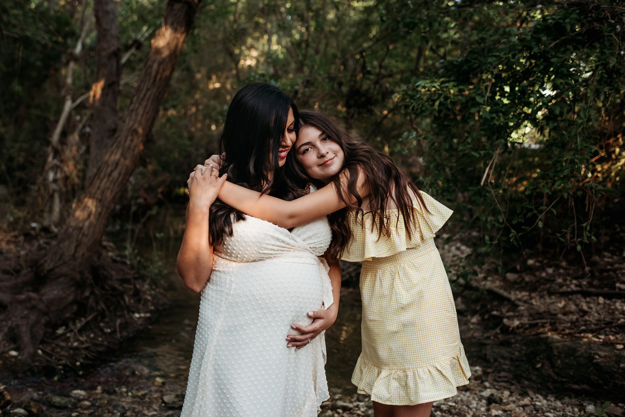 Expectant mother hugging daughter, San Antonio Maternity Photographer