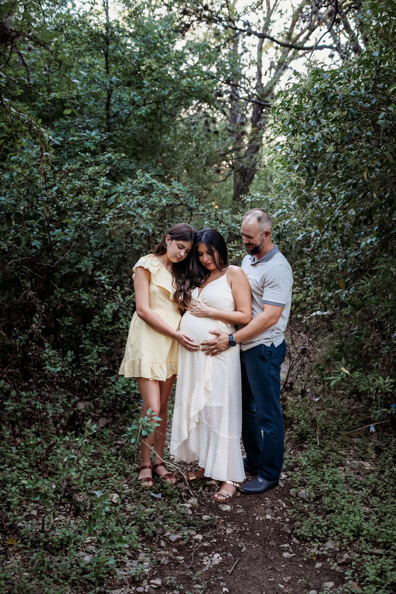 Expectant mother with family in the woods, San Antonio Maternity Photographer