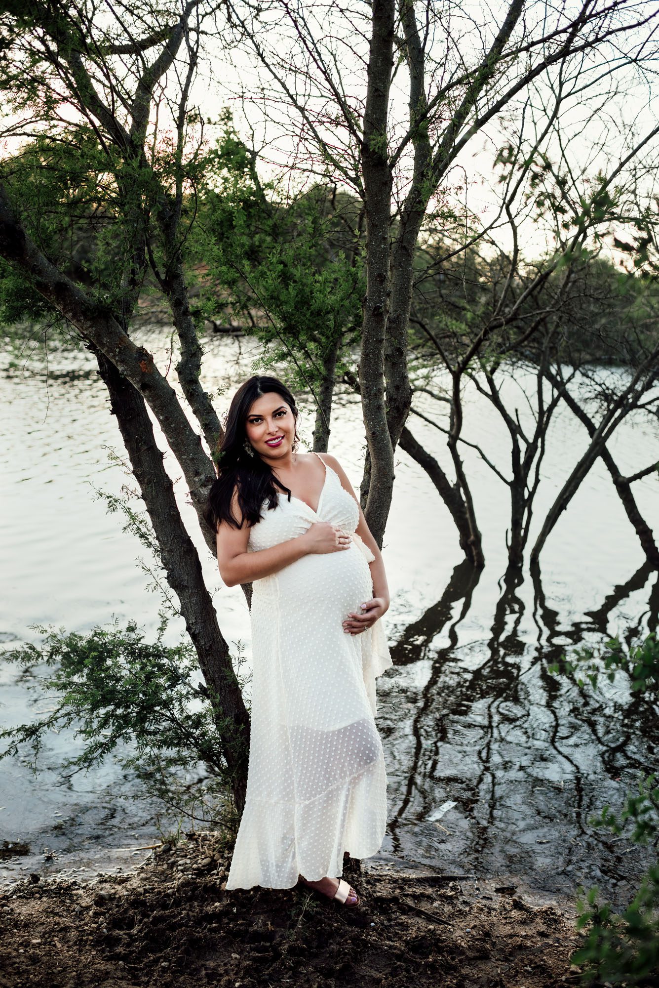 Pregnant mother standing by the water, San Antonio Maternity Photographer
