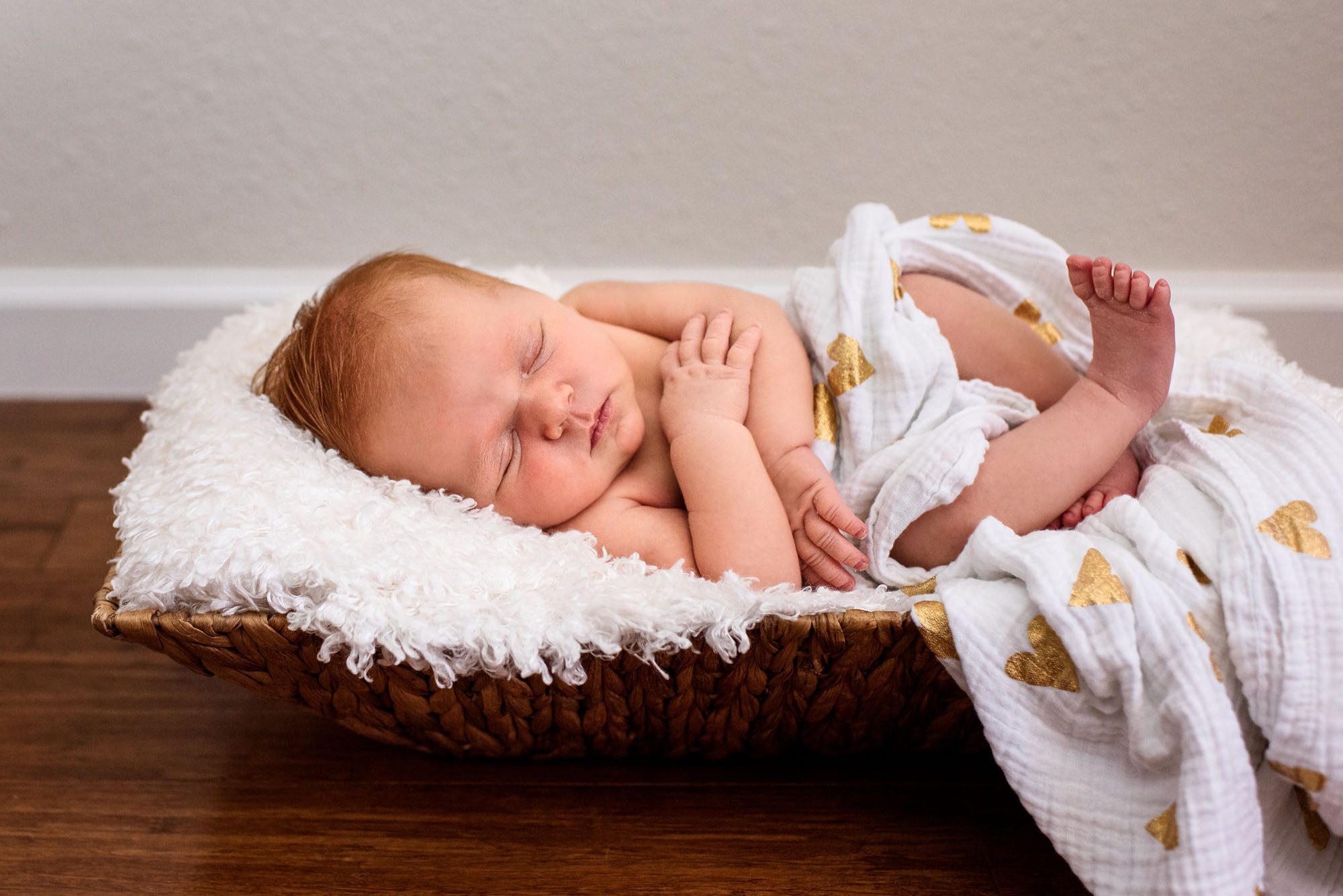 Newborn baby sleeping in basket, San Antonio Newborn Photographer
