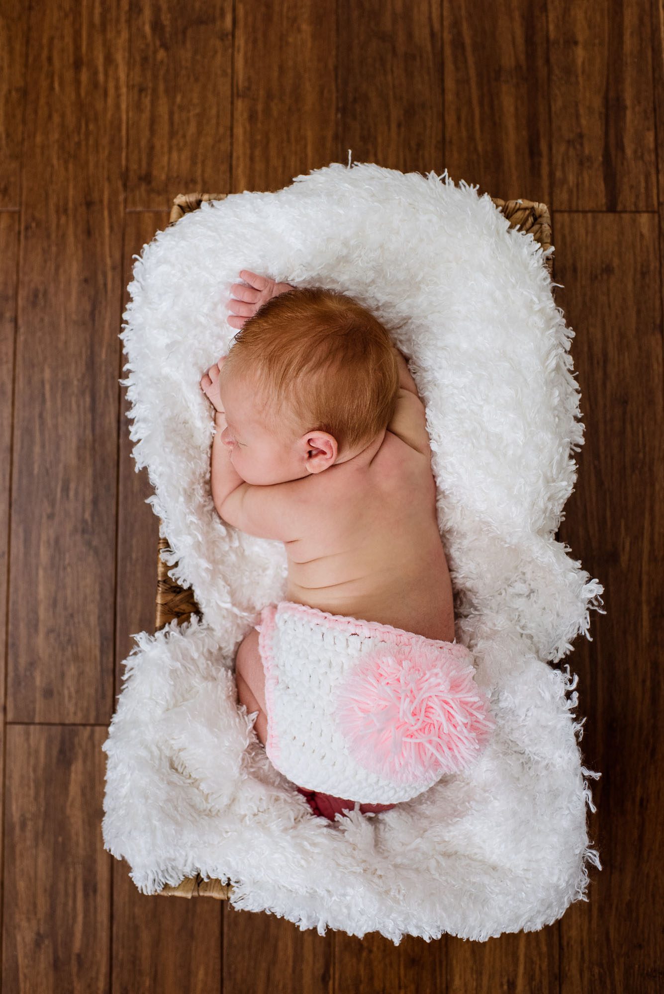 Sleeping newborn baby girl in with crotchet bloomers, San Antonio newborn photographer
