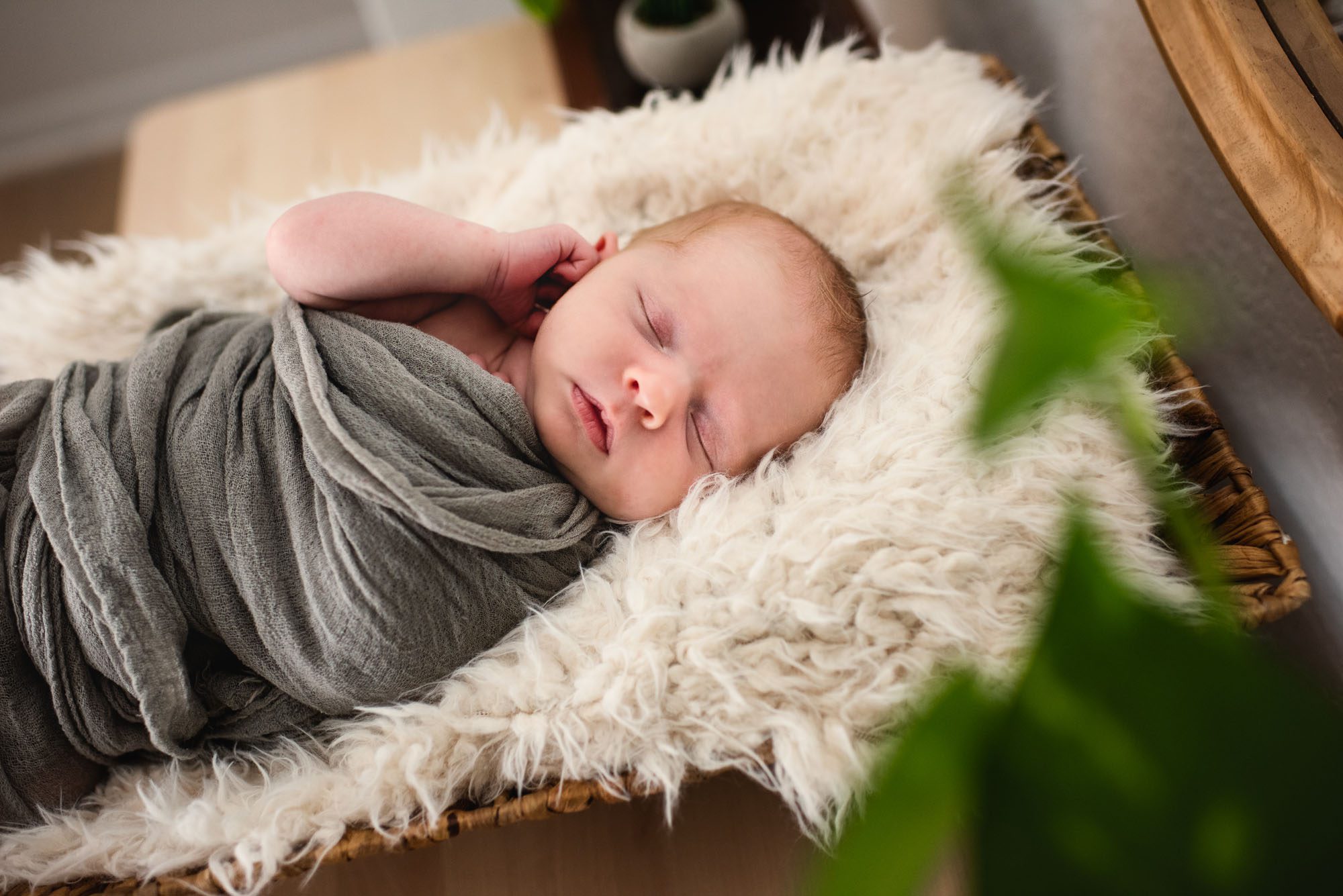 San Antonio Newborn Photographer, Newborn baby asleep in basket