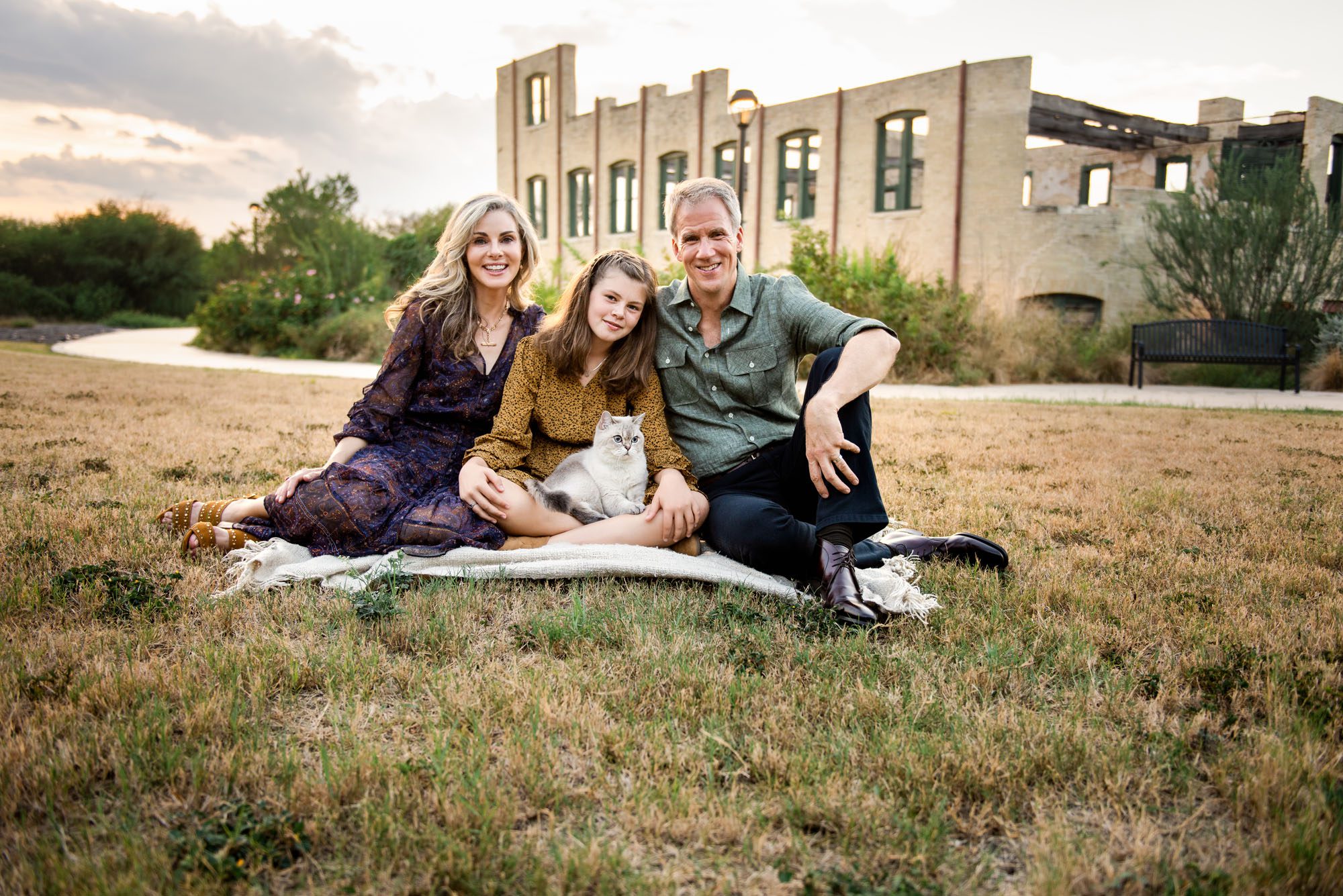 Family sitting with cat, San Antonio Family Photographer