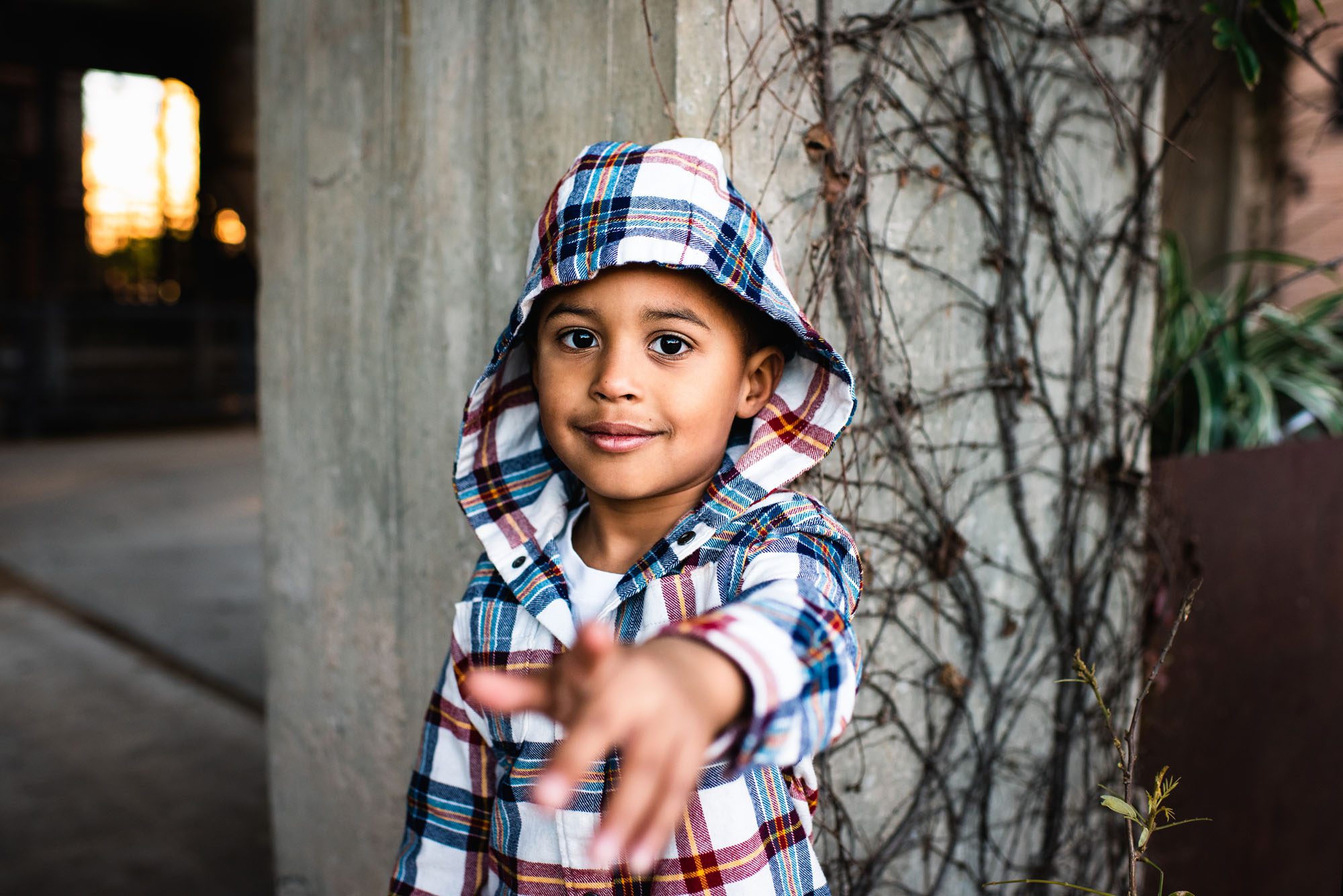 Boy pointing at camera, Child Photographer San Antonio