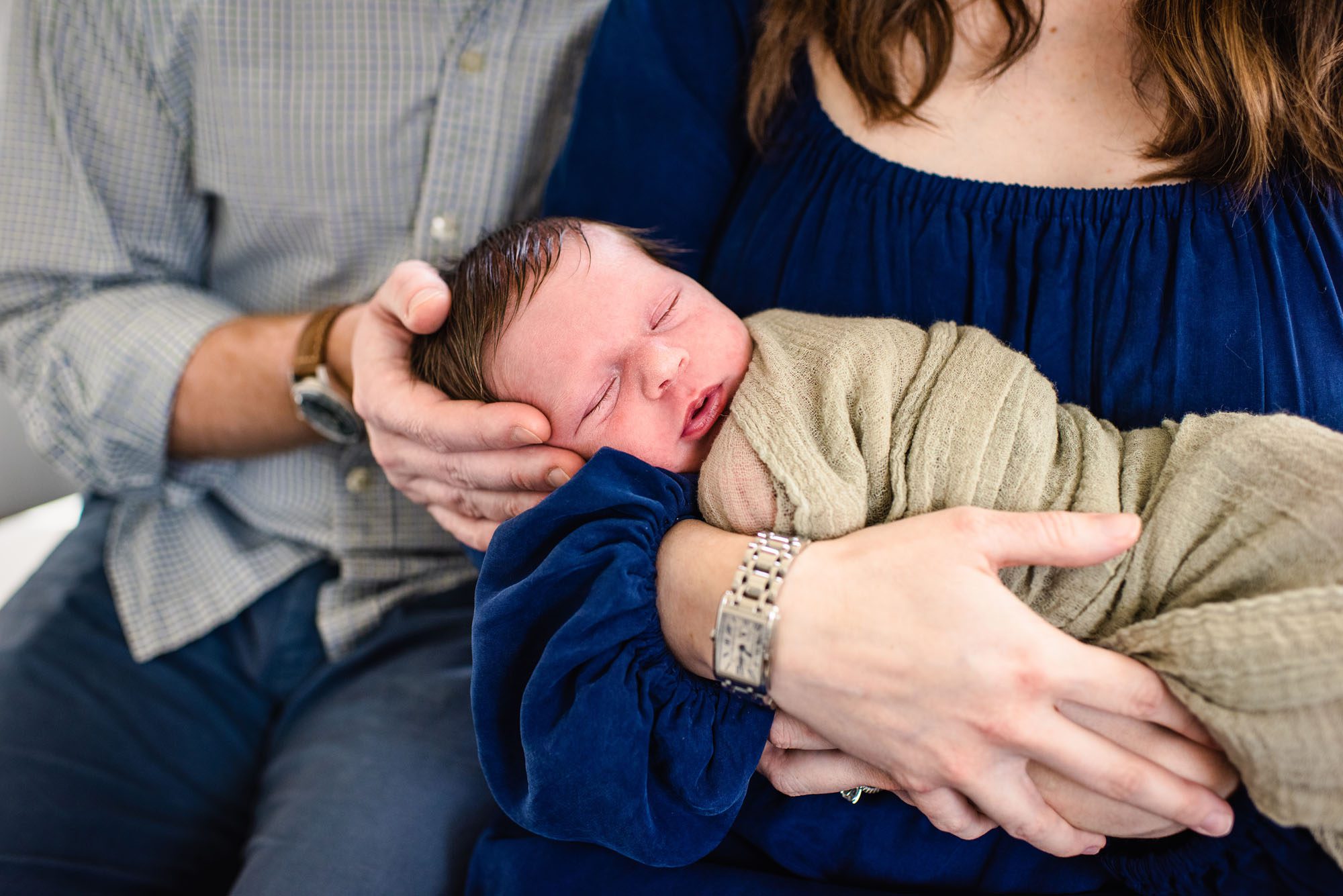 Close up of baby in mother's arms, San Antonio Newborn Photographer