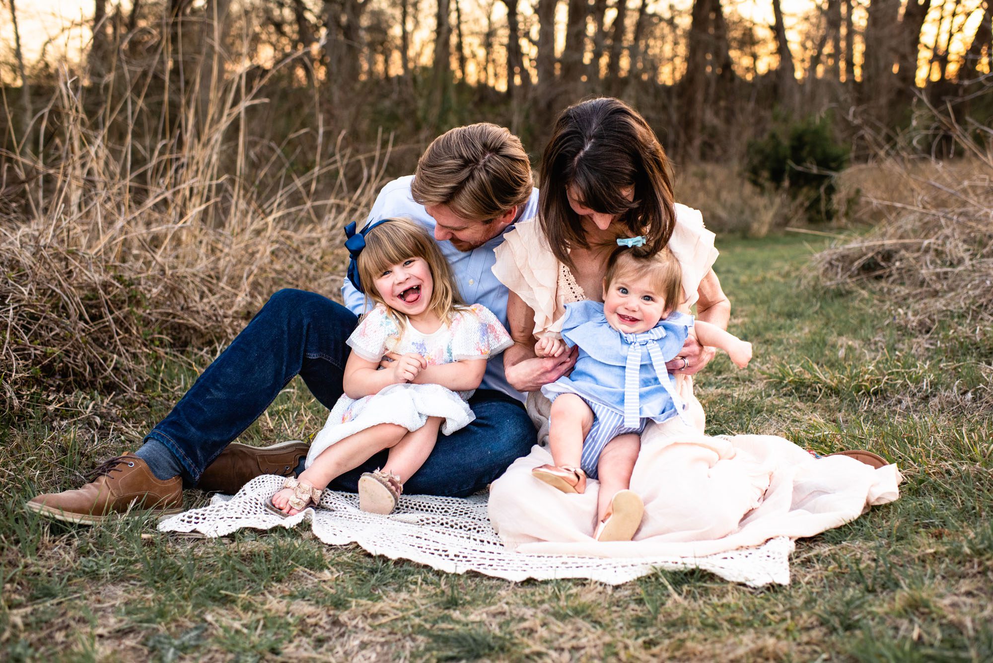 Parents tickling children on blanket, San Antonio Lifestyle Photographer