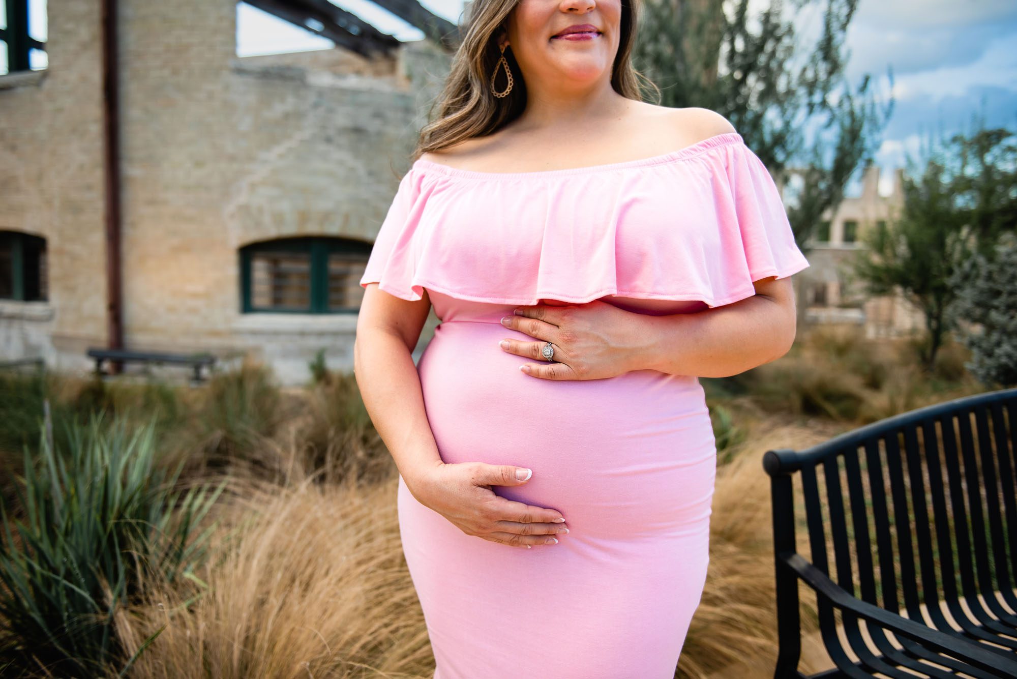 Pregnant mom in pink dress, San Antonio Maternity Photography