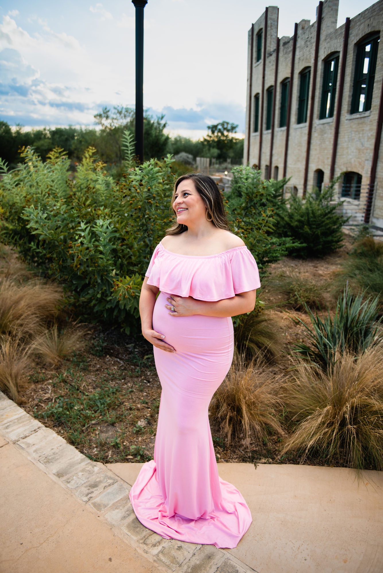 Pregnant mom in pink dress, San Antonio Maternity Photography