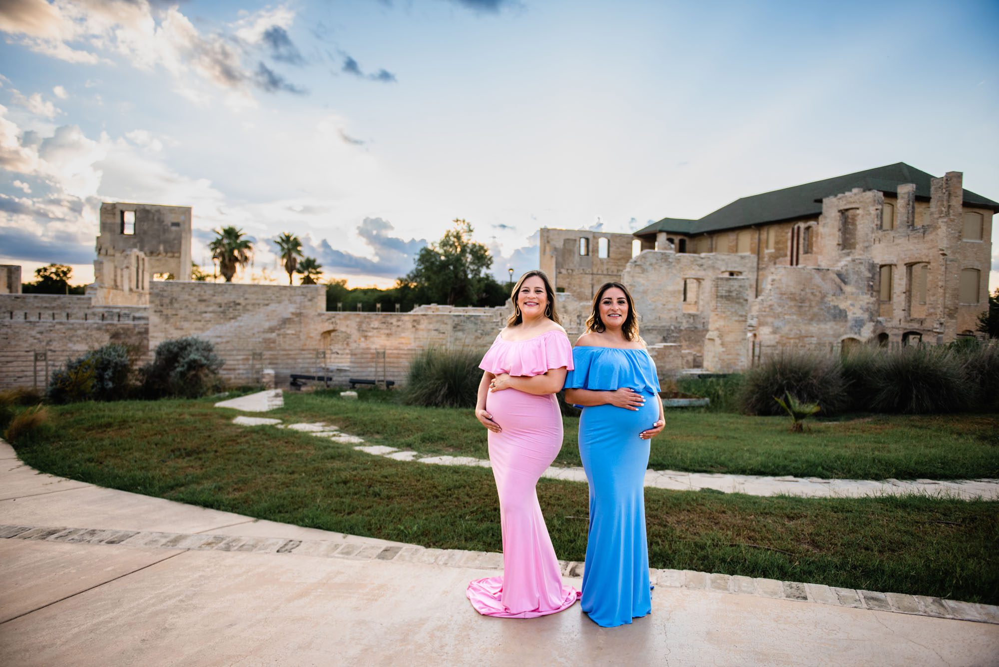 Pregnant moms standing back to back, San Antonio Maternity Photography