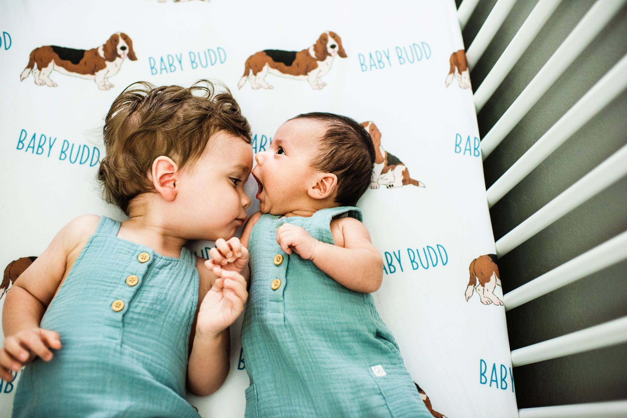 Baby brothers in crib together, San Antonio newborn photographer