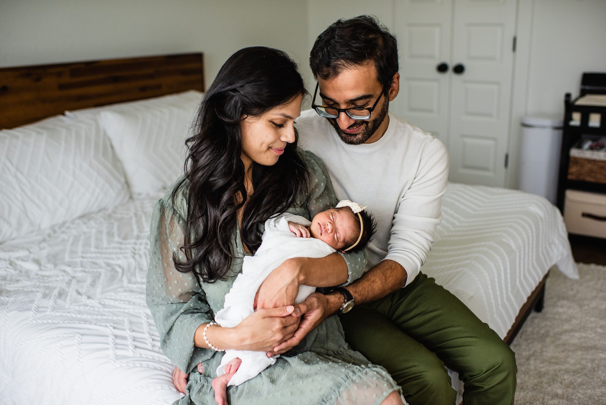 San Antonio Newborn Photographer, Couple holding newborn daughter